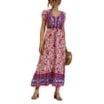 thumbnail image 3 of Womens Short Sleeve Boho Long Dress Floral Print Maxi Sundress Summer Casual Dress, 3 of 4
