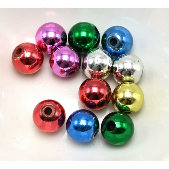 U8MO 100 Mixed Metallic Color Acrylic Round Beads 10mm Christmas Beads