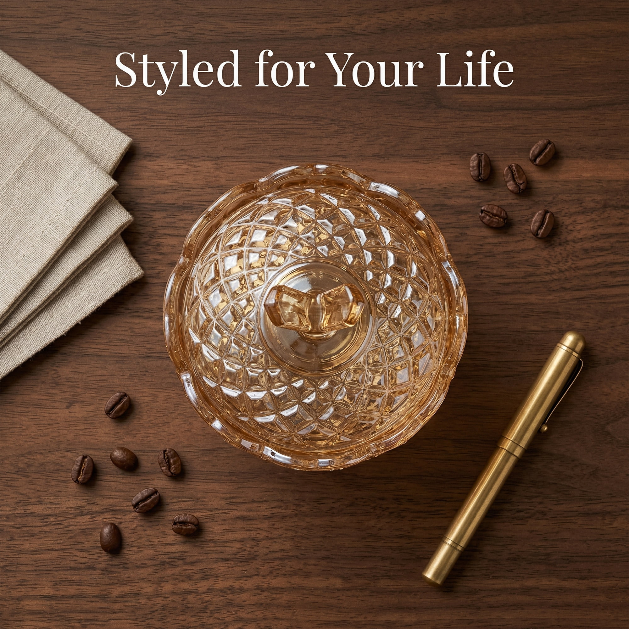 Unique Bargains 8.5oz Crystal Glass Jar with Lid Decorative Dish for Vanity Gold
