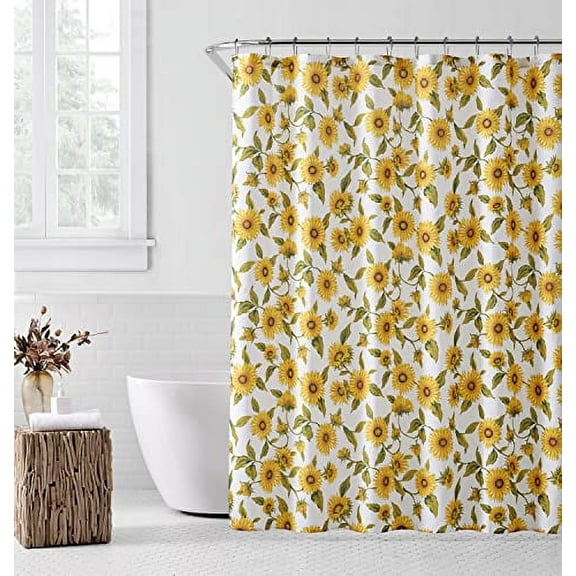 Fennco Styles Yellow Sunflower Shower Curtain Vibrant Floral Decorative Bath Curtain Washable Fabric Curtain for Bathtub, Bathroom, Holiday Décor and Everyday Use, 70" W X 72" L