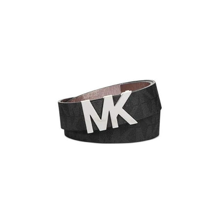 Michael Kors Signature Logo Belt with MK Logo Plaque, Black,