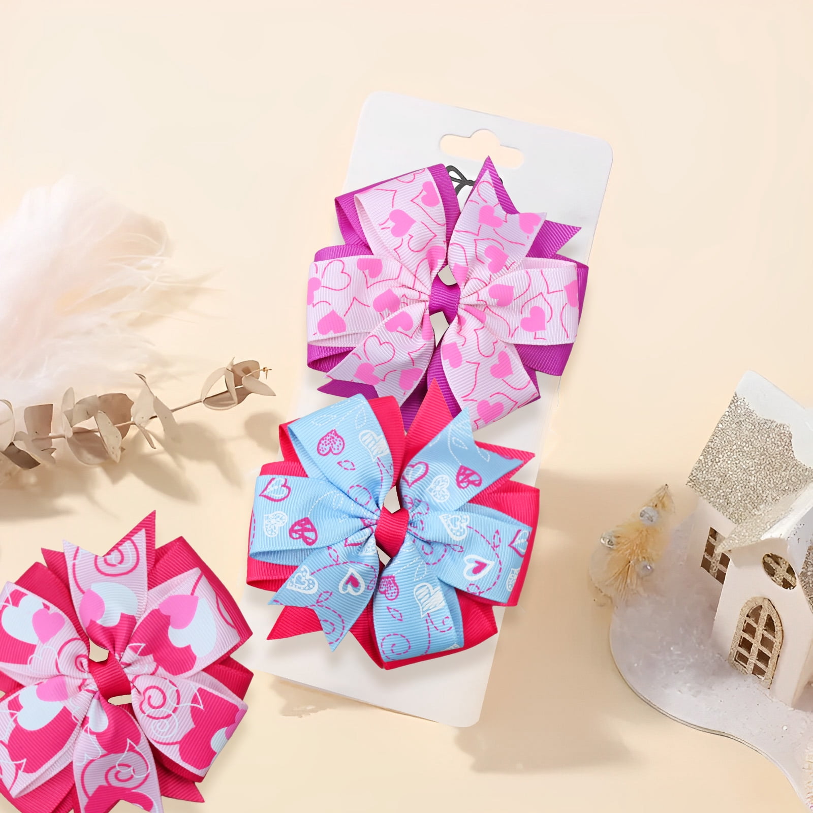 JoyBowie 18Pcs 4 Inch Valentine's Day Heart Print Cheer Bows with Alligator Clips for Girls Teens
