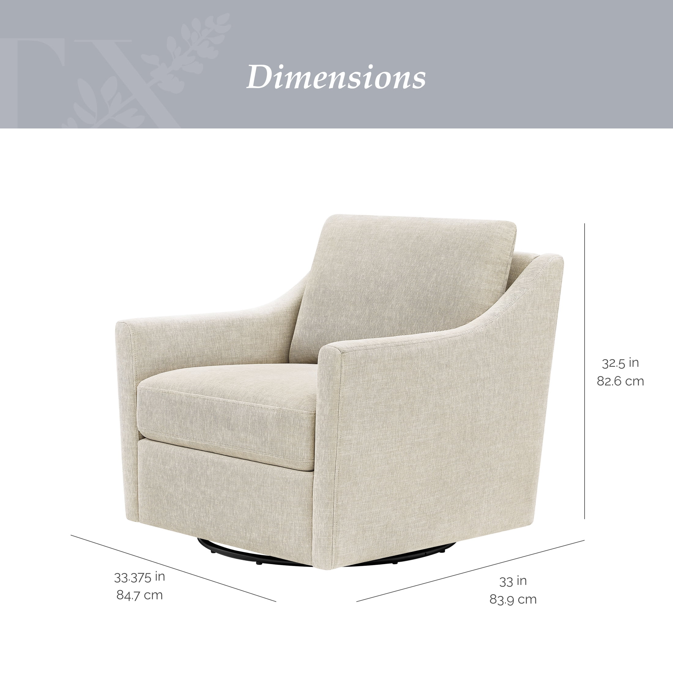 My Texas House Roan Swivel Accent Chair, Cream Fabric Upholstery