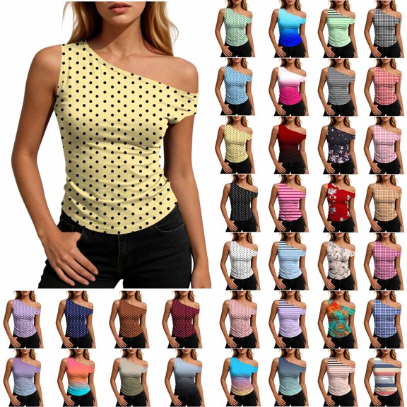Yertdoel Sleeveless Tops for Women Fashionable Gradient Off the Shoulder Slim Fitted Tank Top Party Cozy Summer Tops Casual Shirts