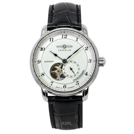Zeppelin Friedrichshafen Leather Strap Silver Open Heart Dial Automatic 85664 Men's Watch