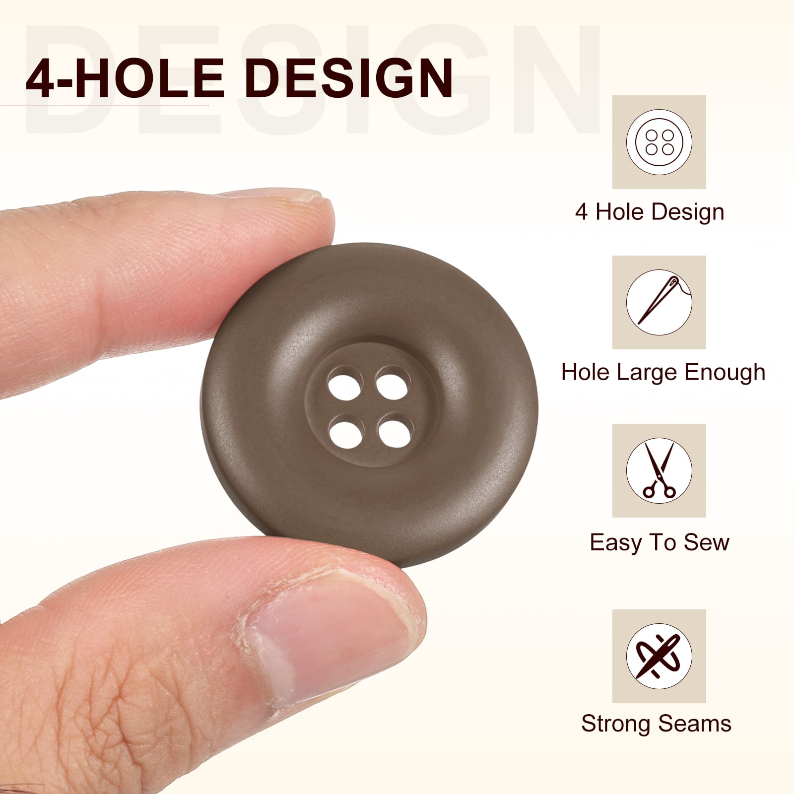 Uxcell 50pcs Sewing Button 30mm 4 Holes Resin Round Crafting Buttons, Dark Brown