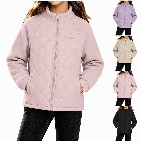 Teylalorva Outerwear Jackets for Girls Long Sleeve Zip Up Jacket with Pockets Casual Warm Winter Coat(7-15) Pink Size 7