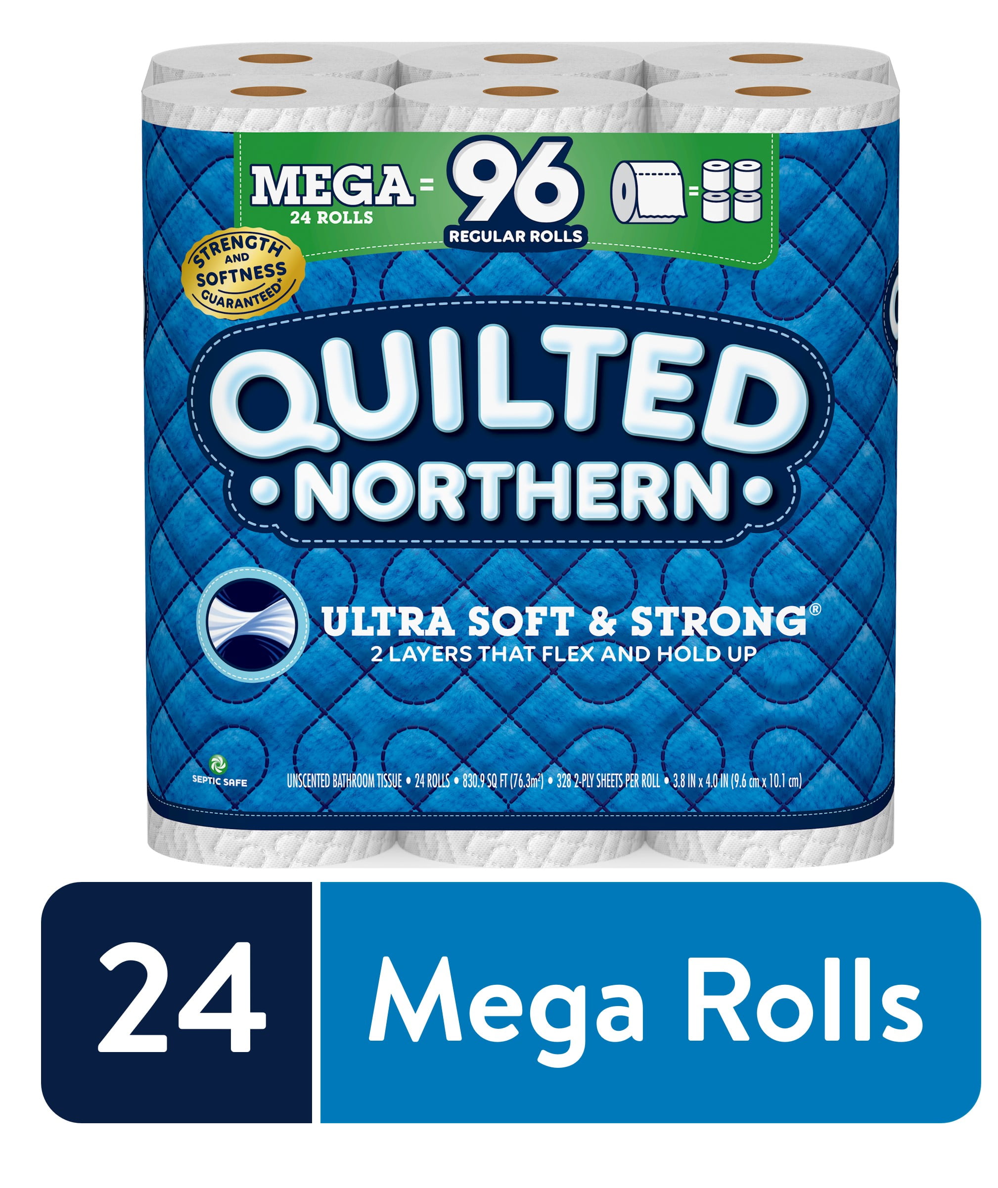 = 48 Regular R 12 Mega Rolls Quilted Northern Ultra Soft & Strong Toilet Paper 