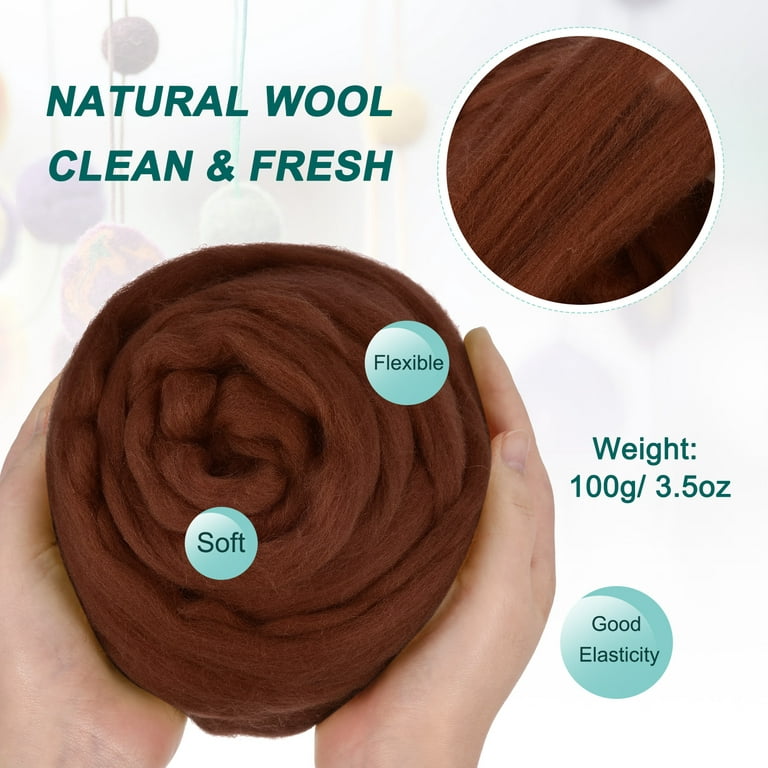 Needle Felting Wool, 3.5Oz Nature Fibre Wool Yarn Roving for Wet Felting,  Handcrafts (Light Coffee) 