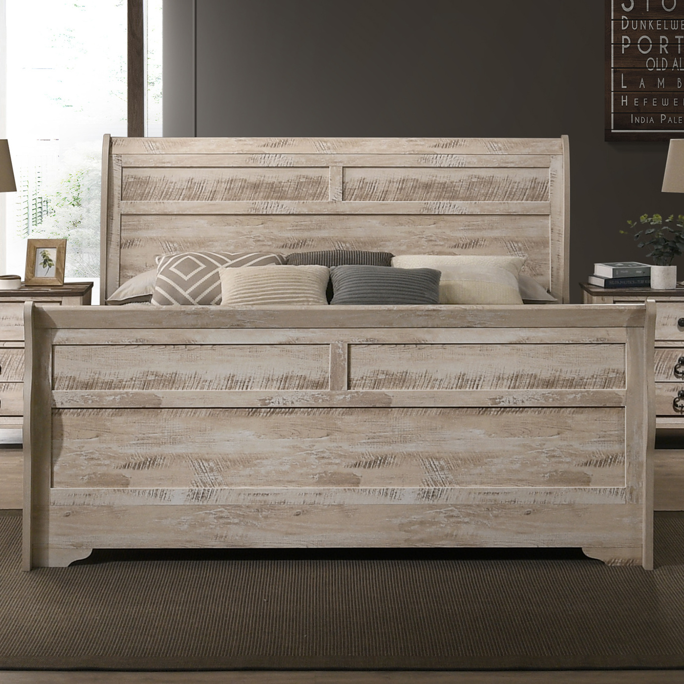 Imerland Contemporary White Wash Finish Bedroom Set with Queen Sleigh Bed, Dresser, Mirror, Two Nightstands - image 5 of 11