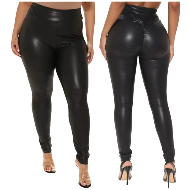 MKLEKYY Leggins de mujer de vestir, pantalones de cuero negros ajustados de cintura alta de talla grande para mujer, pantalones casuales elásticos, pantalones de cuero