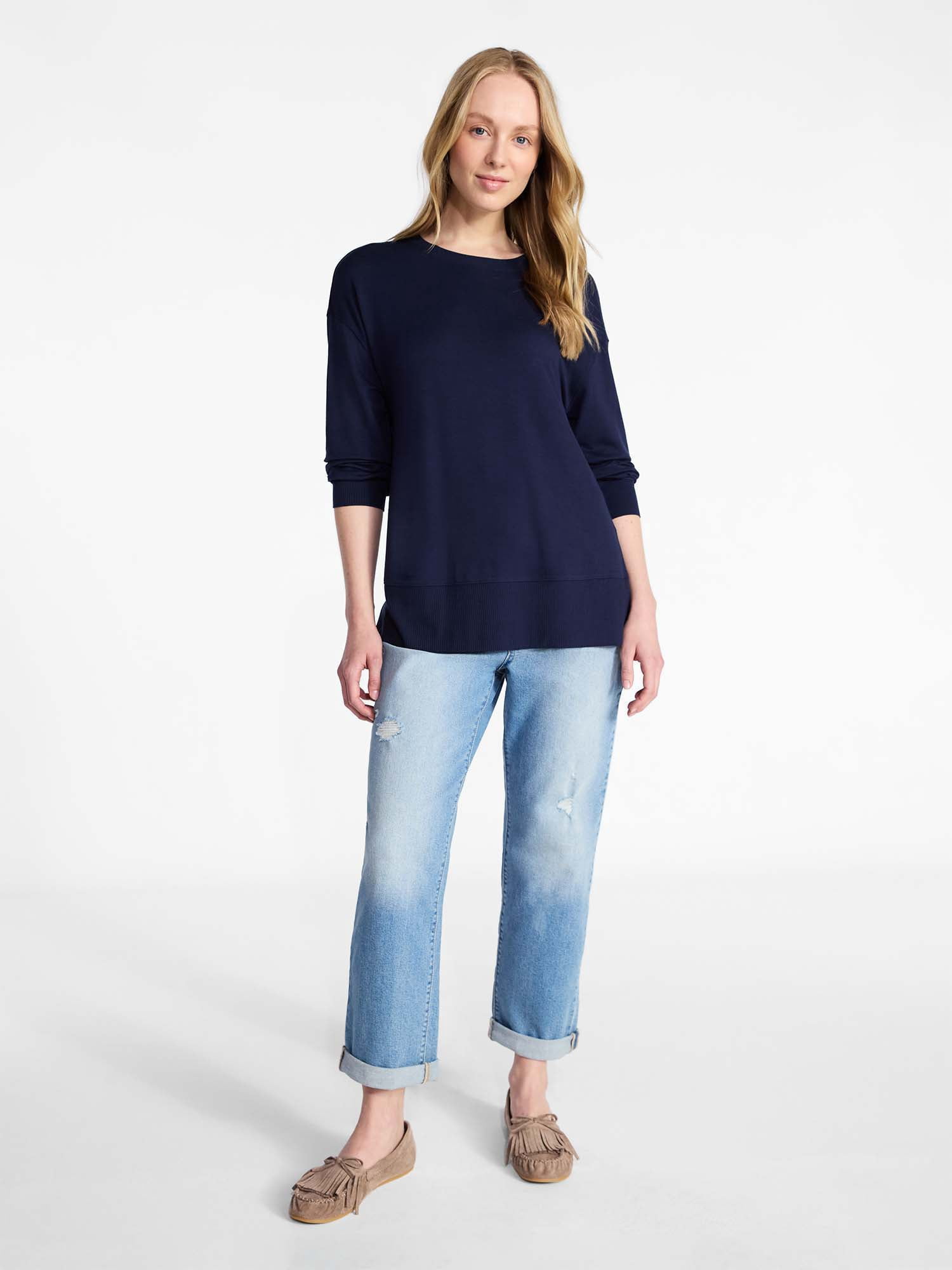 Time and Tru Women's French Terry Tunic Top with Long Sleeves, Sizes XS-XXXL