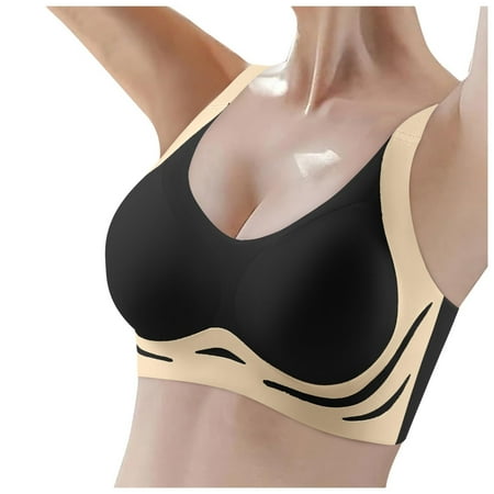 PRORMOOW Wireless Bras  Breathable Sports Bra  Bra Push Up  Full Cup Bra  Comfortable Bras for Women  Women s Seamless Underwear Breast-Reducing Anti-Sagging Sports Push-Up Bra  Black  34