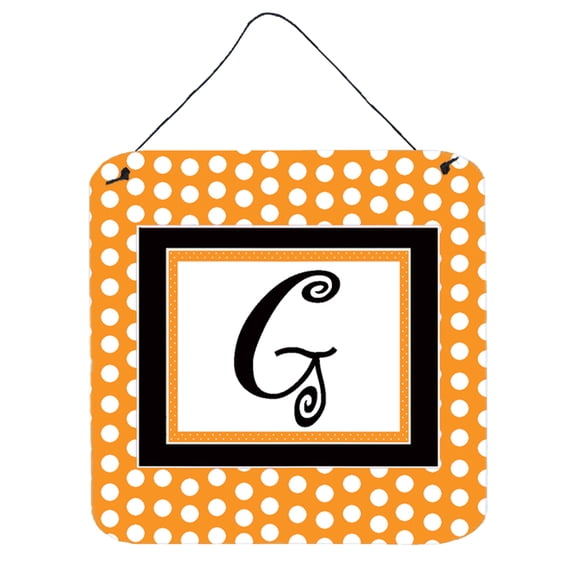 Letter G Initial Monogram - Orange Polkadots Wall or Door Hanging Prints