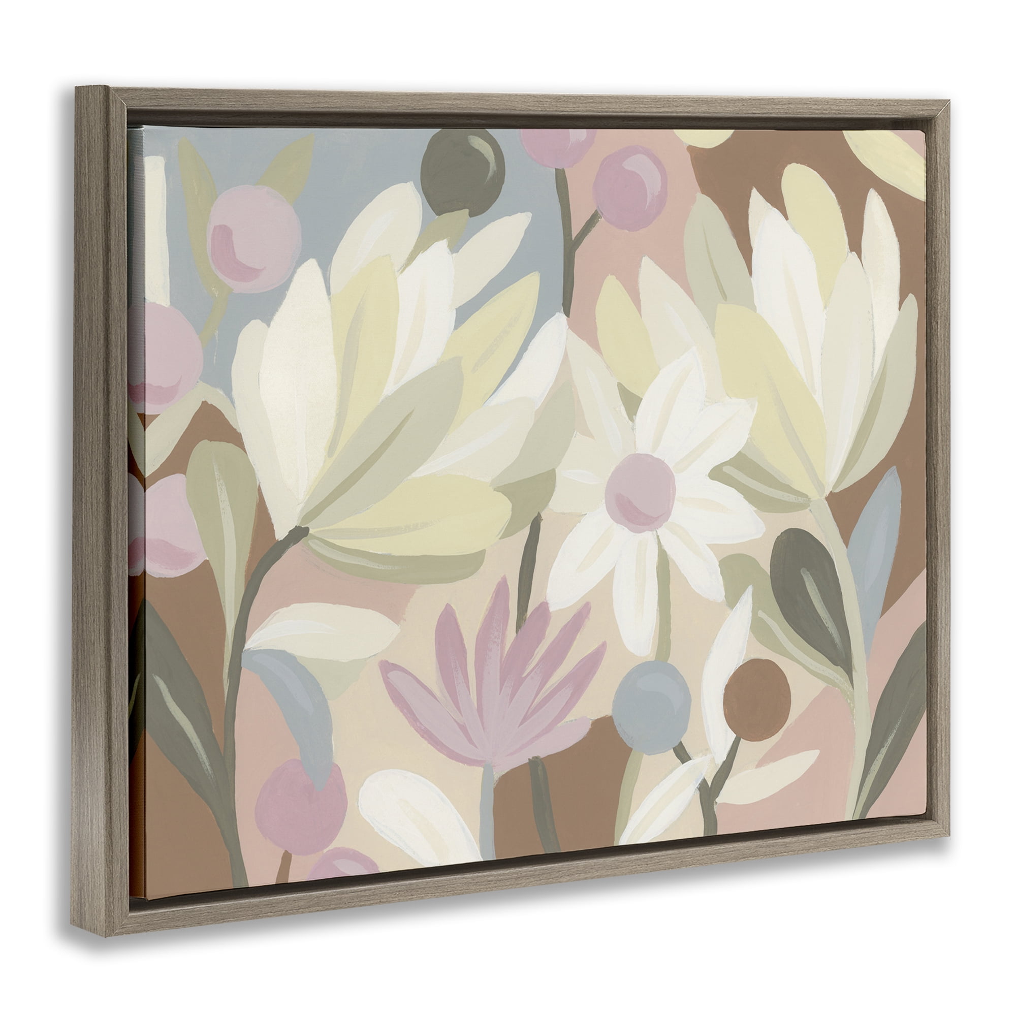 Stupell Industries Pastel Modern Flowers Plants & Flowers Painting Brown Floater Framed Canvas Art Print Wall Art, 21 x 17