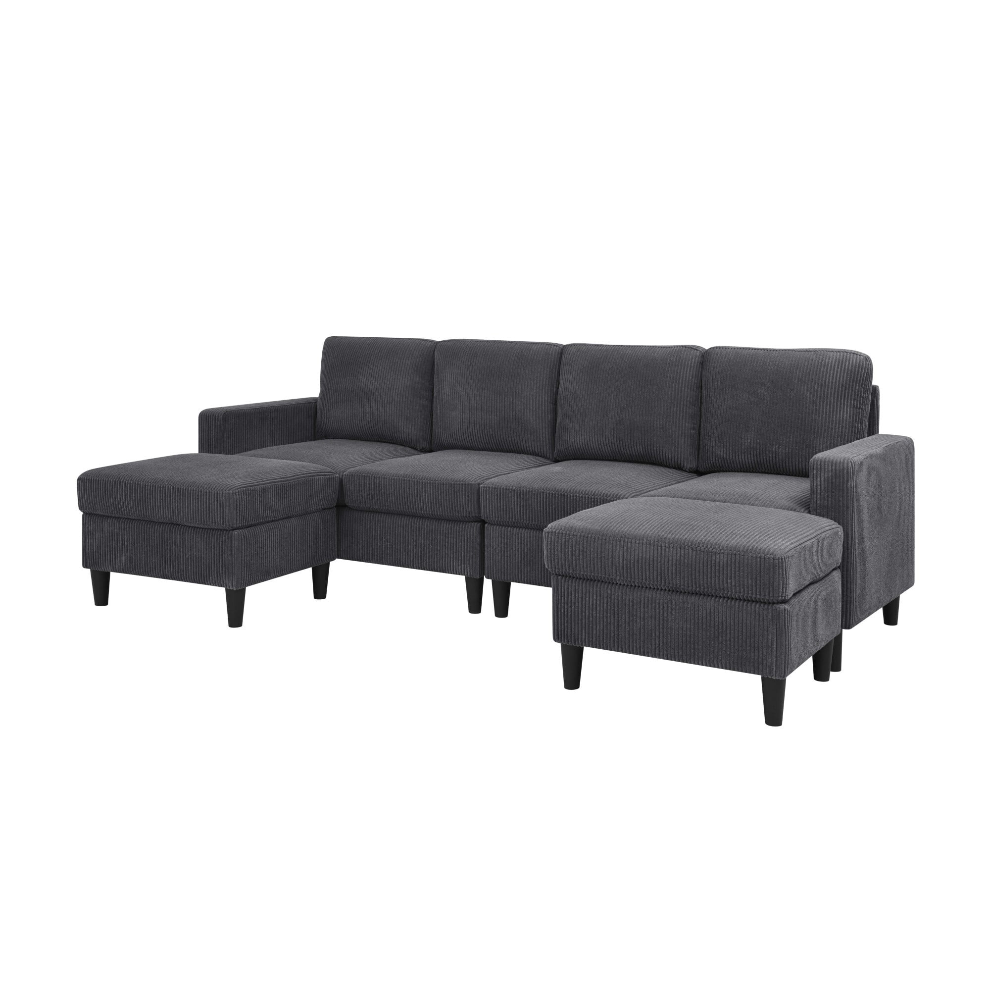 DEALTOPS 101" U-Shaped Modular Sectional Sofa with 2 Ottomans, Corduroy 4-Seater Cloud Couch for Living Room, Dark Gray
