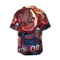 thumbnail image 6 of Lsque Chucky print Men's Cuban Collar Short Sleeve Shirt Summer Beachwear Casual Button Down Fashionable Vacation Leisure Shirt-3X-Large, 6 of 7