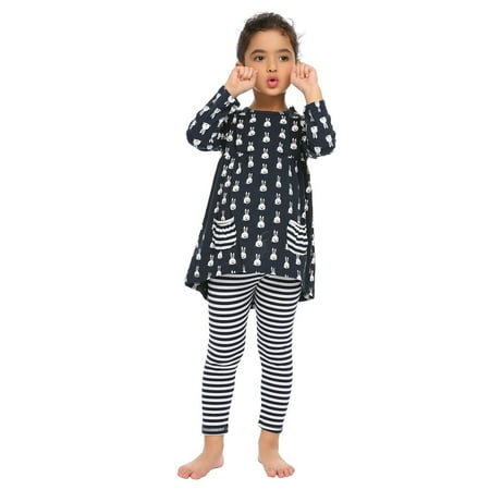 

Easter Little Girls Clothing Sets Bunny Outfits 2PCS Top Stripe Leggings Sets
