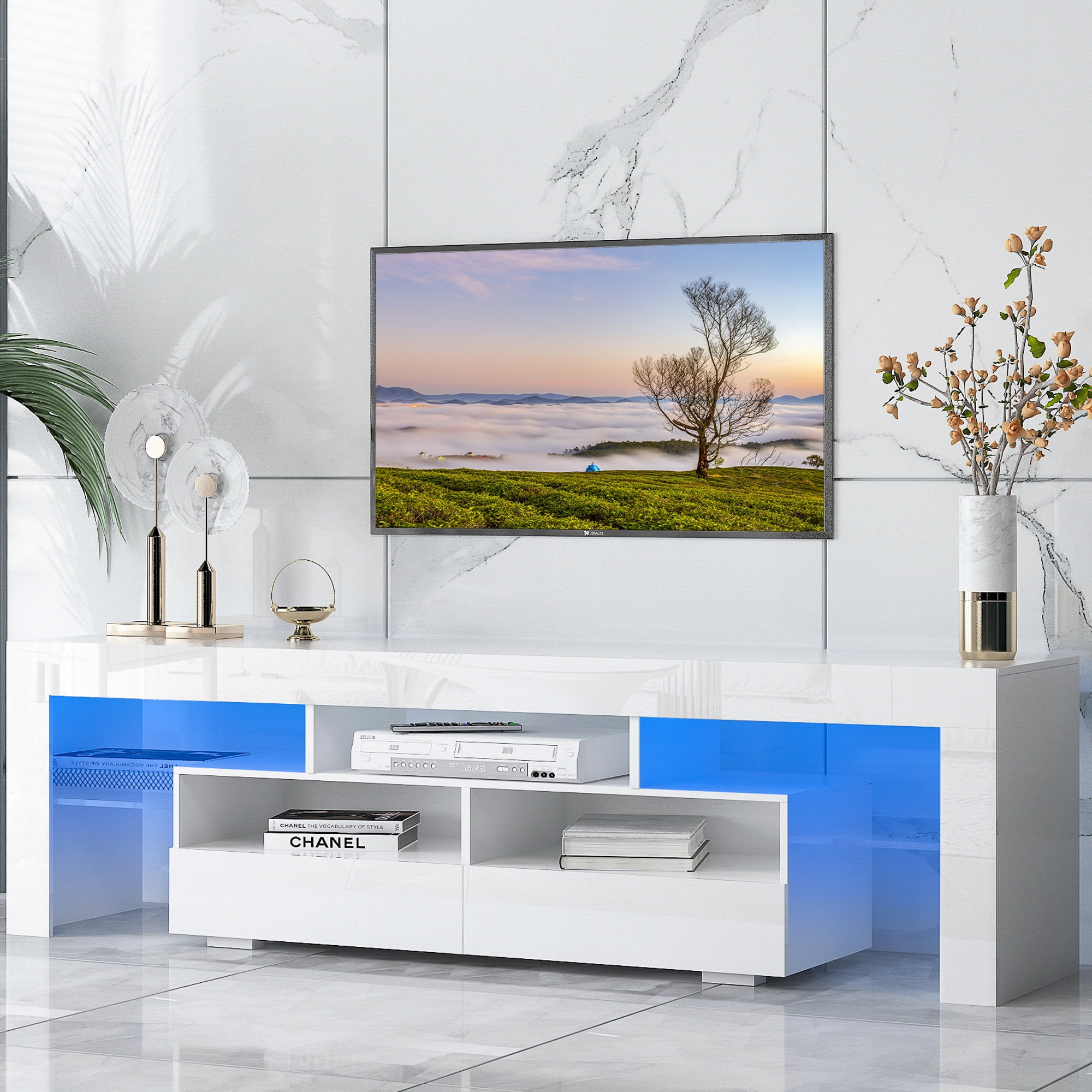 Modern TV Stand for TV up to 70 inches, Wooden High Glossy TV Console