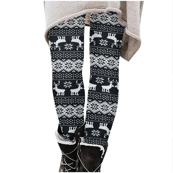 DDAPJ pyju Womens Christmas Leggings High Waisted Yoga Workout Pants Reindeer Print Holiday Tights Lightweight Casual Milk Silk Leggings Teen Girls Christmas Gifts Black XL