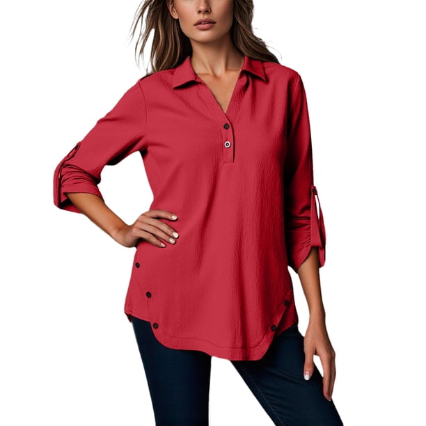 Camiseta interior con cuello en V y botones para mujer: prenda versátil para combinar en todas las estaciones, tejido resistente, ideal para combinar con pantalones, perfecta para ocasiones informa