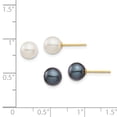 thumbnail image 3 of 14k 6-7mm Black and White Round Freshwater Cultured Pearl 2 Pair Stud Post Earrings Set XF690ESET, 3 of 4