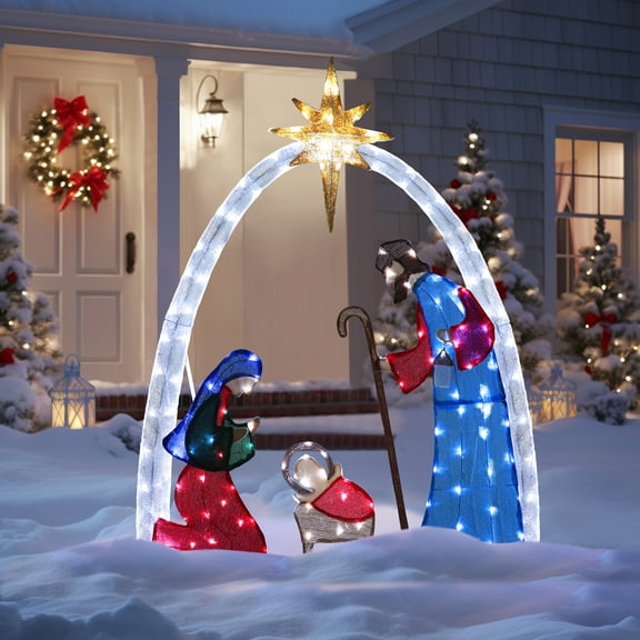 VEIKOUS 5ft Lighted Christmas Decor Nativity Scene Holiday Yard Decor Set with 150 LED Lights for Indoor and Outdoor ,Muti-color