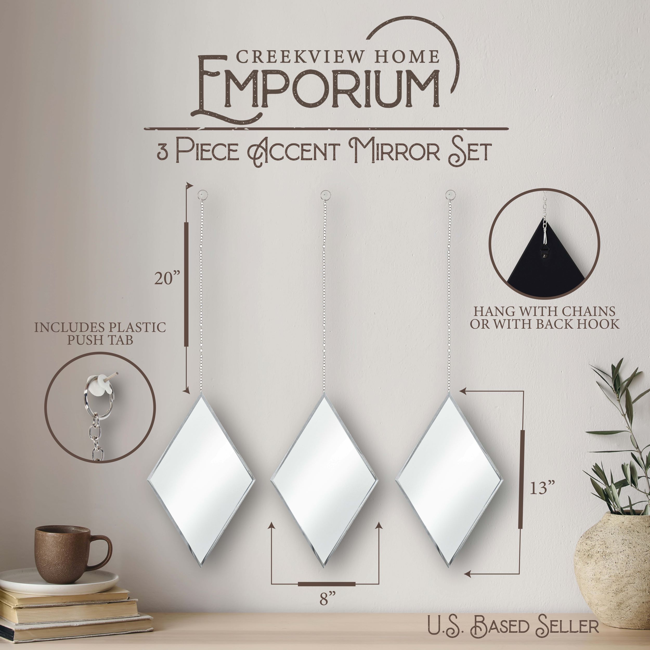 Creekview Home Emporium Accent Mirrors Small Diamond Decorative Wall Mirror 3pc