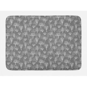 Forest Bath Mat, Nature Eco Pattern with Winter Woodland Deciduous Trees, Plush Bathroom Decor Mat with Non Slip Backing, 29.5" X 17.5", Dimgray White, by Ambesonne