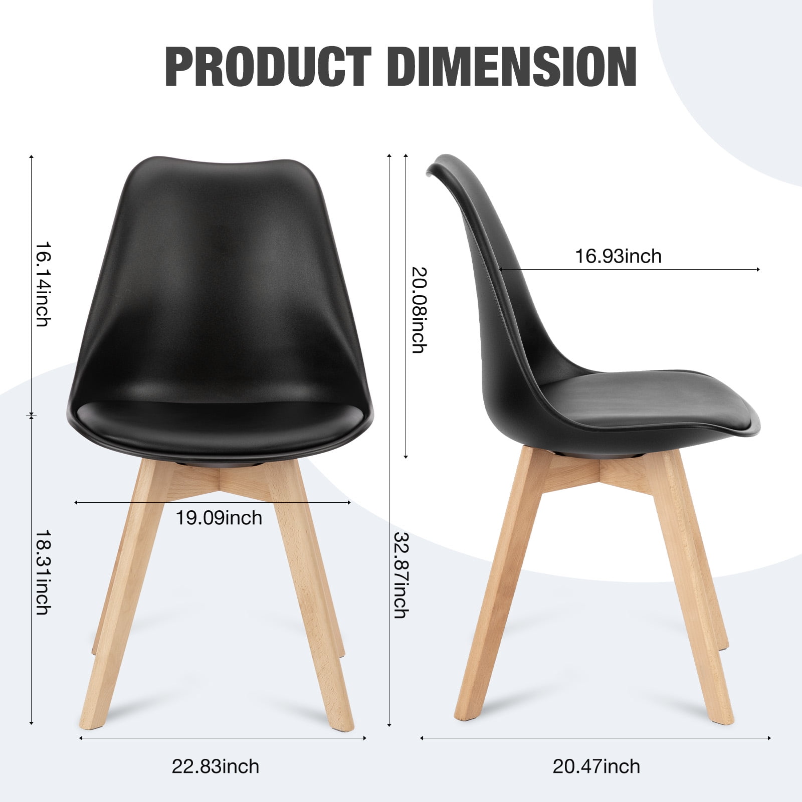 JOINSUN Set of 4 Dining Chairs with Comfortable PU Leather Cushions and Sturdy Wooden Legs, Black