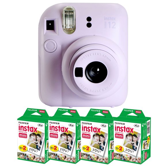 FUJIFILM INSTAX MINI 12 Instant Film Camera (Lilac Purple) + 4x Fujifilm 2x10 Film Mini Instax Film Pack