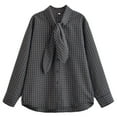 thumbnail image 2 of Wowcloth Women's Long Sleeve Plaid Shirt with Stand Collar and Scarf Style, Fashion Casual Blouse for Everyday Wear and Office Wears, 2 of 9