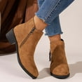 thumbnail image 1 of LSLJS Women's Winter New British Style Round Head Suede Leather Patchwork Chunky Heel Ankle Boots, 1 of 8