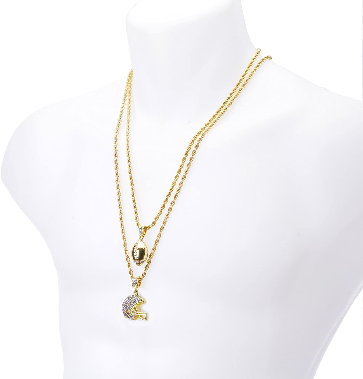 metaltree98 14kt Gold Plated Football & Football Helmet Pendant 4 mm, 22" & 26" Double Rope Chain Set MHC 20 G