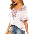 thumbnail image 4 of Women's Embroidered Tops Short Sleeve Shirts Traditional Pattern of Feathers and Flowers Ethnic Style Blouse, 4 of 7