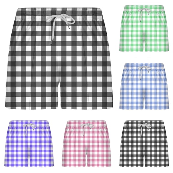YHAJDS Mens Sports Shorts Print Plaid Drawstring Elastic Waist Pocket 3 Inch Shorts