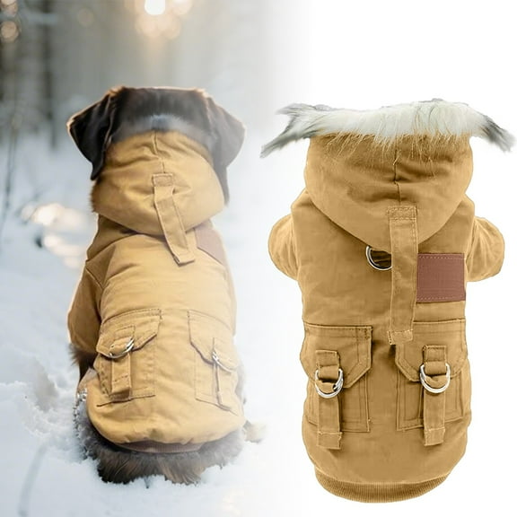 Winter Thermal Dog Outfit With Attached Collar Double Layer Pet Jumpsuit For Teddy And Small Breed Dogs
