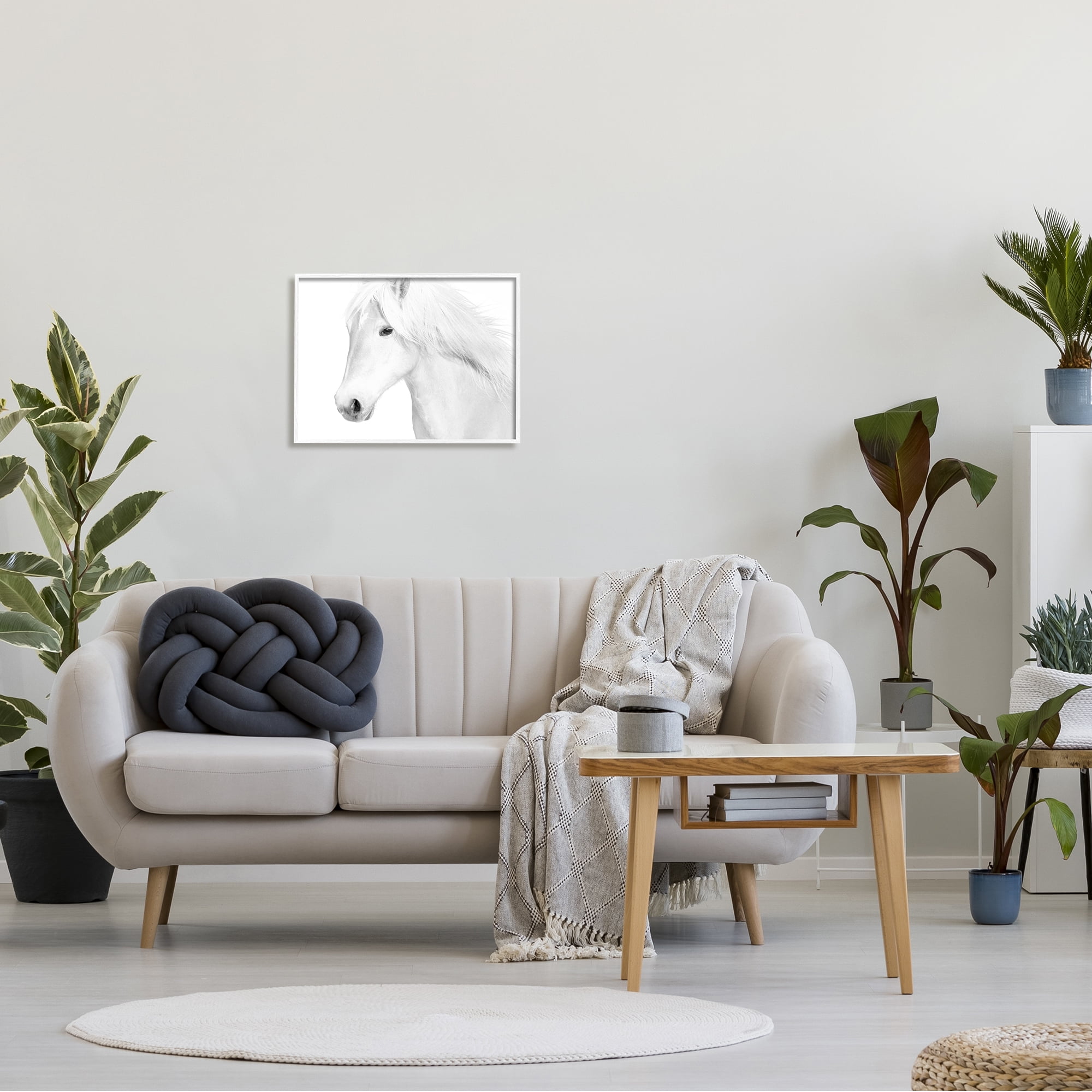Stupell Industries White Horse Portrait Wild Stallion Modern Monochromatic Photography, 20 x 16,Design by Samantha Carter