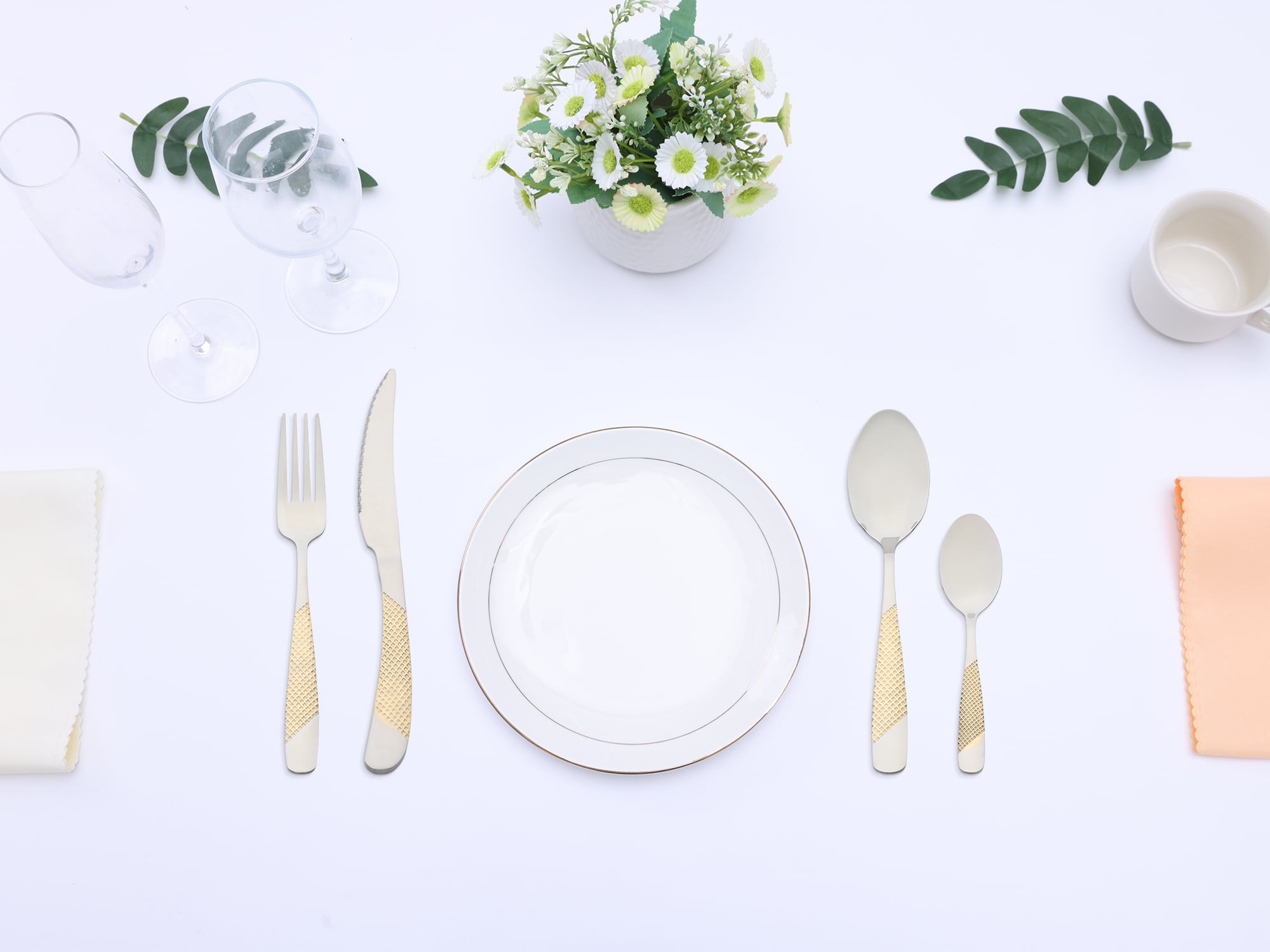 Unique Bargains Stainless Steel Flatware Set Silver Gold 24 Pcs