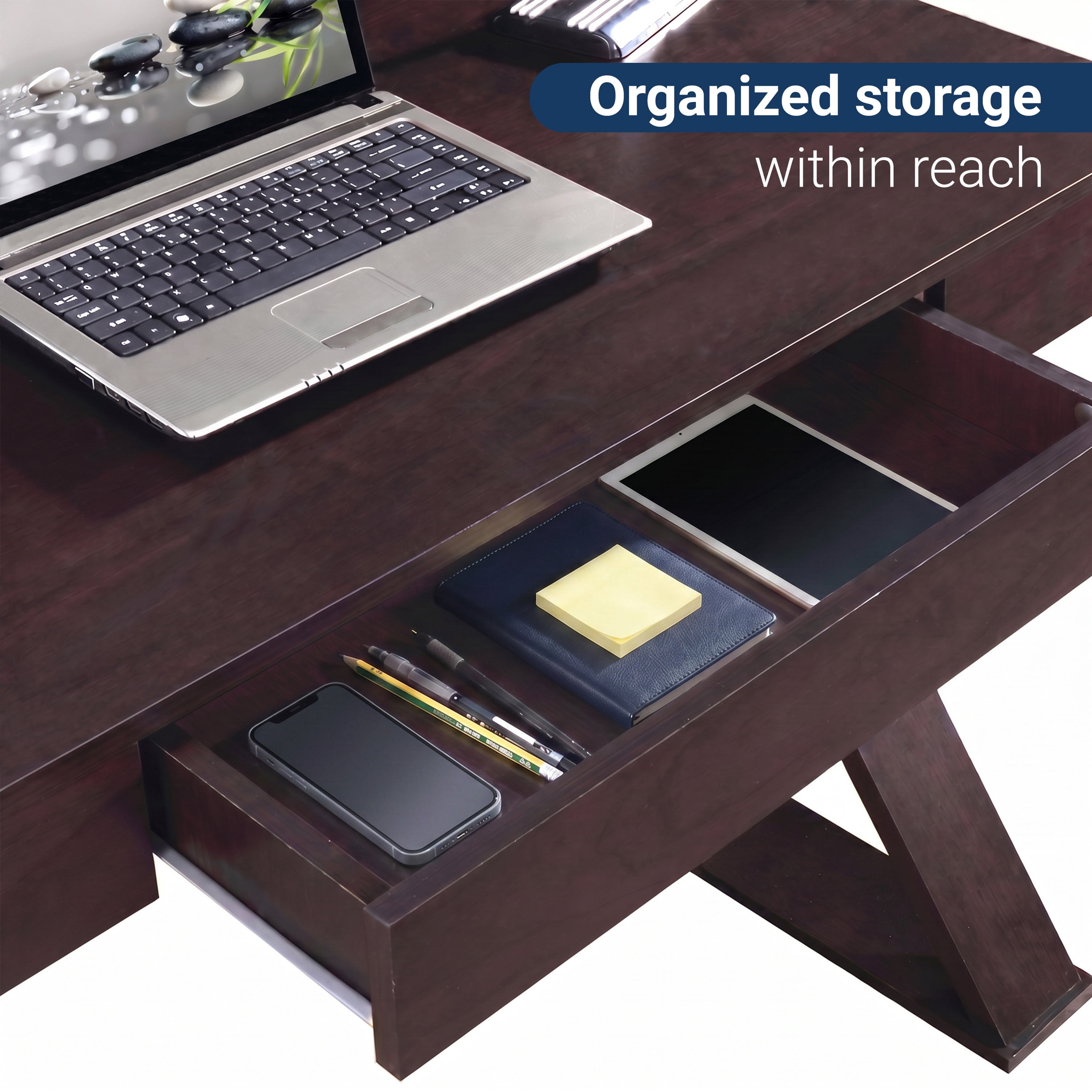 Trendy Writing Desk with Drawer, Espresso