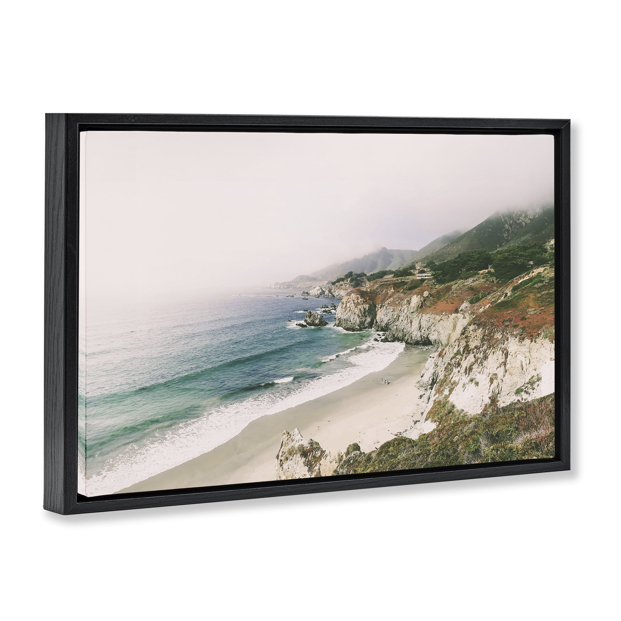 Stupell Industries Big Sur Coast View Landscape & Nature Photography Black Floater Framed Canvas Art Print Wall Art, 25 x 17