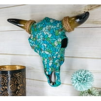 Ebros 11.5" W Turquoise Mosaic Steer Bison Bull Head W/ Horns Wall Mount Decor