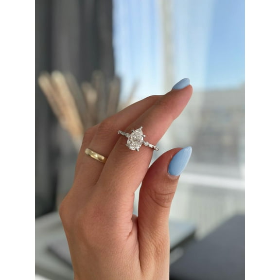 Pear Cut, Distance Pave Set White Lab-Grown Diamond Moissanite Engagement Ring 2.00 Carat, 14K Gold Plated Size- (5 - 13) Available