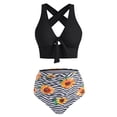 thumbnail image 3 of ICHUANYI Clearance Women Sunflower Print Bikini Set Push Up Bathing Swimwear High Waist Swimsuit(Black, M) Ichuanyi Ichuanyi, 3 of 9