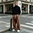 thumbnail image 2 of Men's Baggy Sweatpants Wide Leg Drawstring Elastic Waist Loose Fit Solid Color Casual Lounge Pants with Pockets, 2 of 9