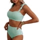 thumbnail image 1 of Trajes de baño para mujer, traje de baño de bikini de tirantes sin espalda de color liso para mujer, conjunto de bikini con bloques de color y hombros descubiertos, trajes de baño para mujer, trajes d, 1 of 4