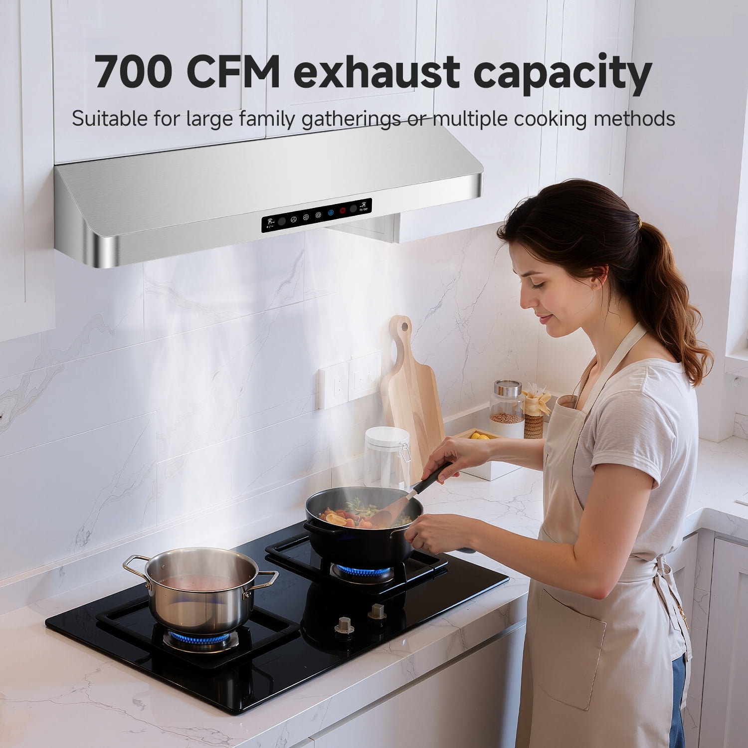 Aobosi 36 inch Range Hood Under Cabinet 800CFM CFM with 3-Speed Gesture Sensing & Touch Control, Stainless Steel Kitchen Stove Vent Hoods with 2 LED Lights, Time Setting