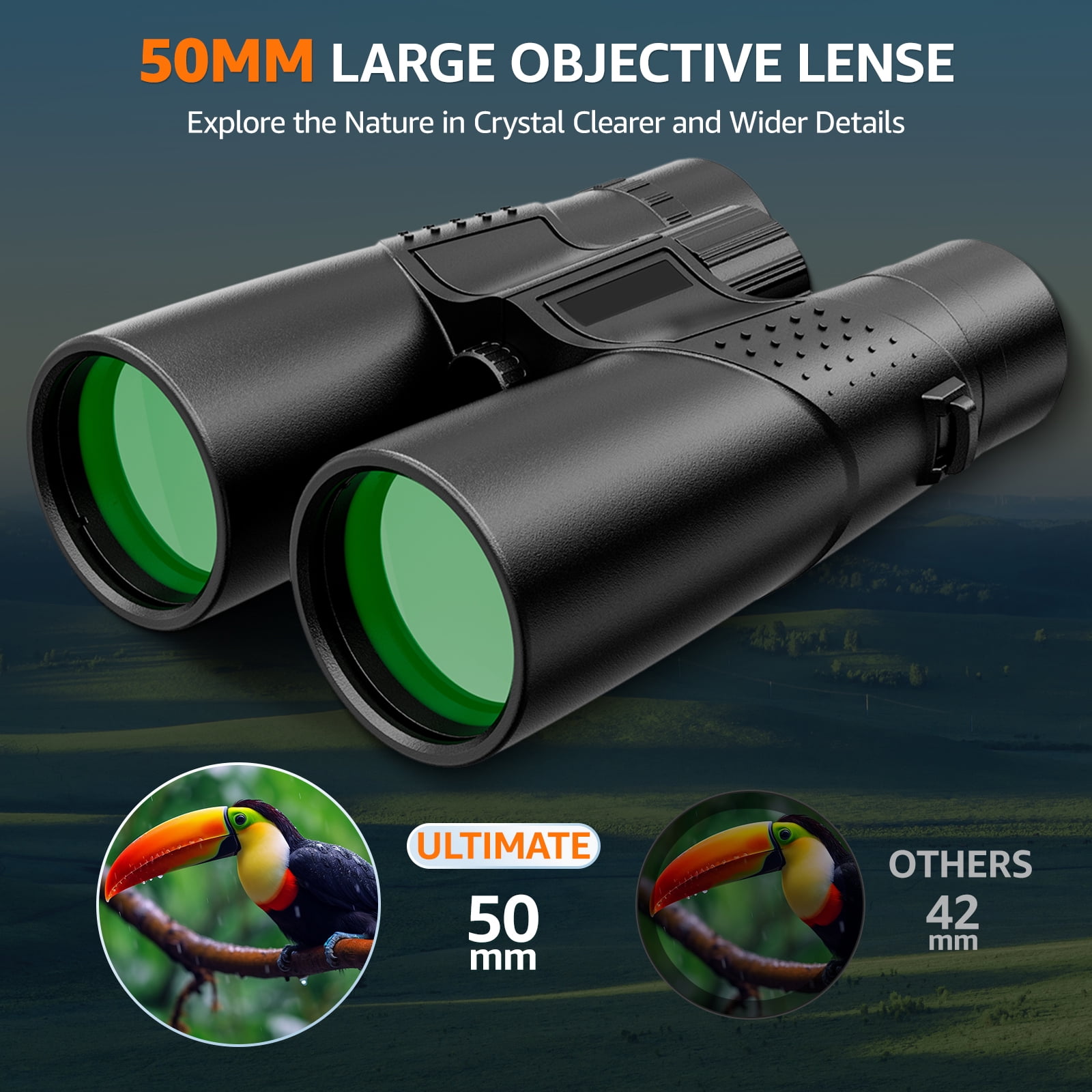 BNISE Optics 12X50 Binoculars for Adults-Professional Nitrogen-Charged Waterproof Binoculars-High-Powered Binoculars for Hunting, Bird Watching