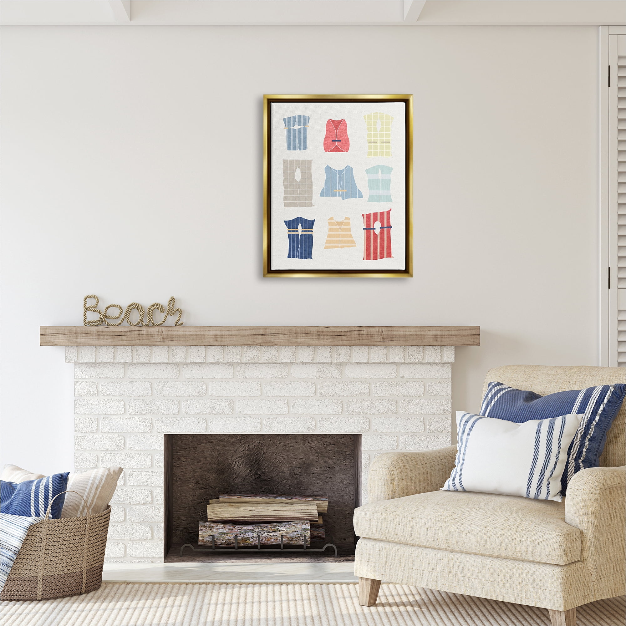 Stupell Industries Modern Life Jackets Beauty & Fashion Painting Gold Floater Framed Canvas Art Print Wall Art, 25 x 31