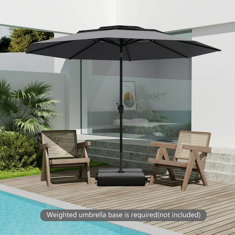 10 ft 3-tier Vented Patio Umbrella with Push Button Tilt-Gray | Costway 10 ft 3-tier Vented Patio Umbrella with Push Button Tilt-Gray | Costway